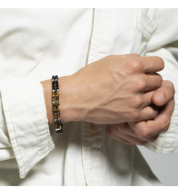Bracelet Homme Jourdan Argos - Agate Noire, Œil de Tigre & Acier