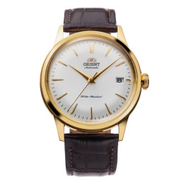 Montre Homme Orient, Automatique, Bambino 38 mm en acier PVD jaune et bracelet cuir RA-AC0M01S30B