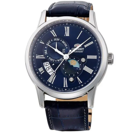 Montre Homme Orient, Automatique, Sun & Moon 41,50 mm en acier et bracelet cuir RA-AK0011D30B