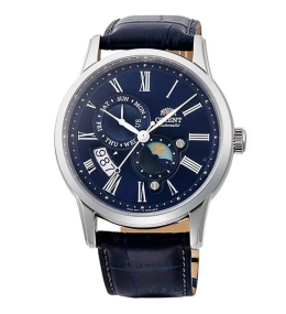 Montre Homme Orient, Automatique, Sun & Moon 41,50 mm en acier et bracelet cuir RA-AK0011D30B