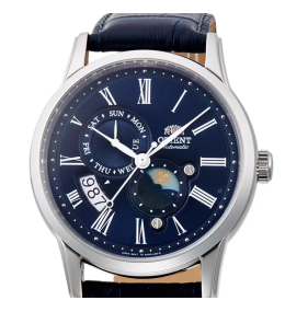 Montre Homme Orient Sun & Moon - Automatique - Verre Saphir & Cuir Bleu