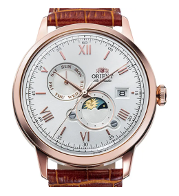 Montre Homme Orient Sun & Moon - Automatique - PVD Or Rose & Cuir Marron
