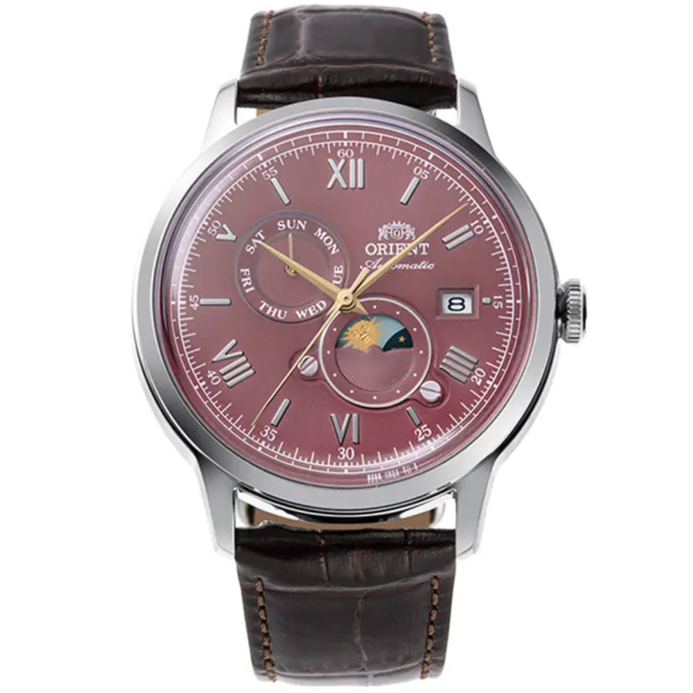 Montre Homme Orient, Automatique, Sun & Moon 41,50 mm en acier et bracelet cuir RA-AK0807R30B