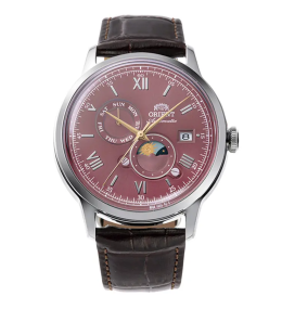 Montre Homme Orient, Automatique, Sun & Moon 41,50 mm en acier et bracelet cuir RA-AK0807R30B