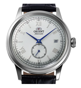 Montre Homme Orient Bambino 38 mm - Petite Seconde - Cadran Argent & Aiguilles Bleues