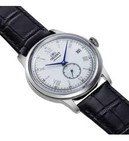 Montre Homme Orient Bambino 38 mm - Petite Seconde - Cadran Argent & Aiguilles Bleues