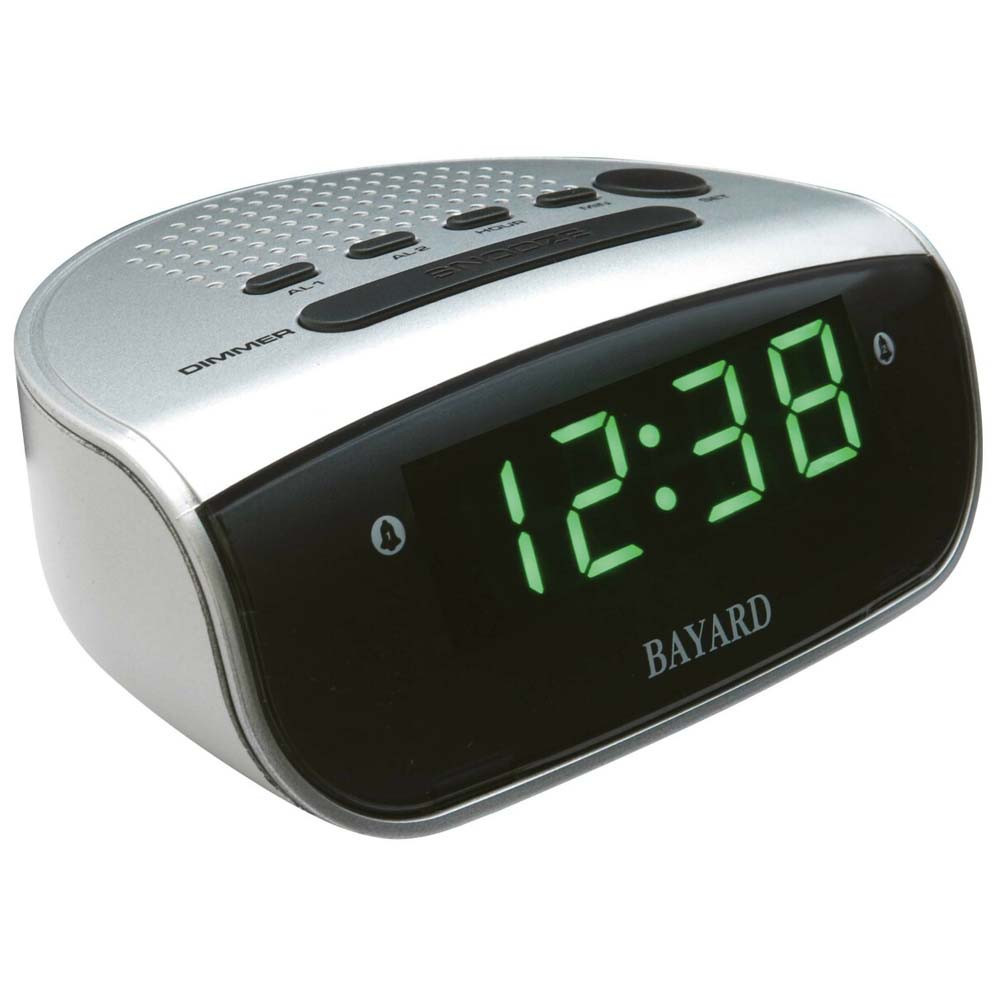Réveil Bayard affichage cristaux liquide double alarme, gris, SN30.19