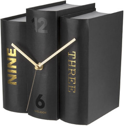 Pendule à poser  trompe l'oeil livres Karlsson noir et doré KA5729