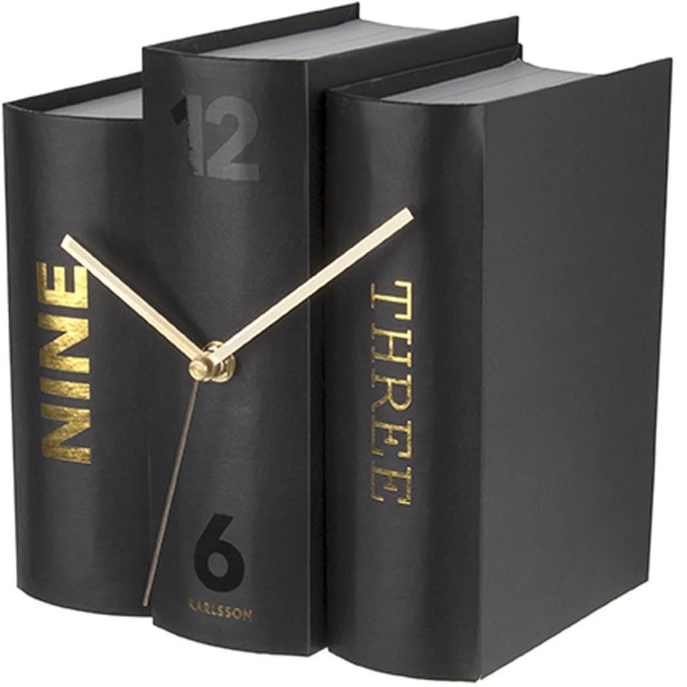 Pendule à poser  trompe l'oeil livres Karlsson noir et doré KA5729