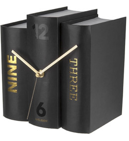 Pendule à poser  trompe l'oeil livres Karlsson noir et doré KA5729
