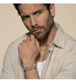 Bracelet Homme Jourdan Azor - Acier, Œil de Tigre et Turquoise