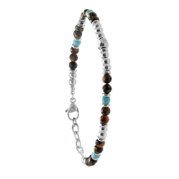 Bracelet Jourdan Bijoux Azor acier avec oeil de tigre et turquoise JH100040B