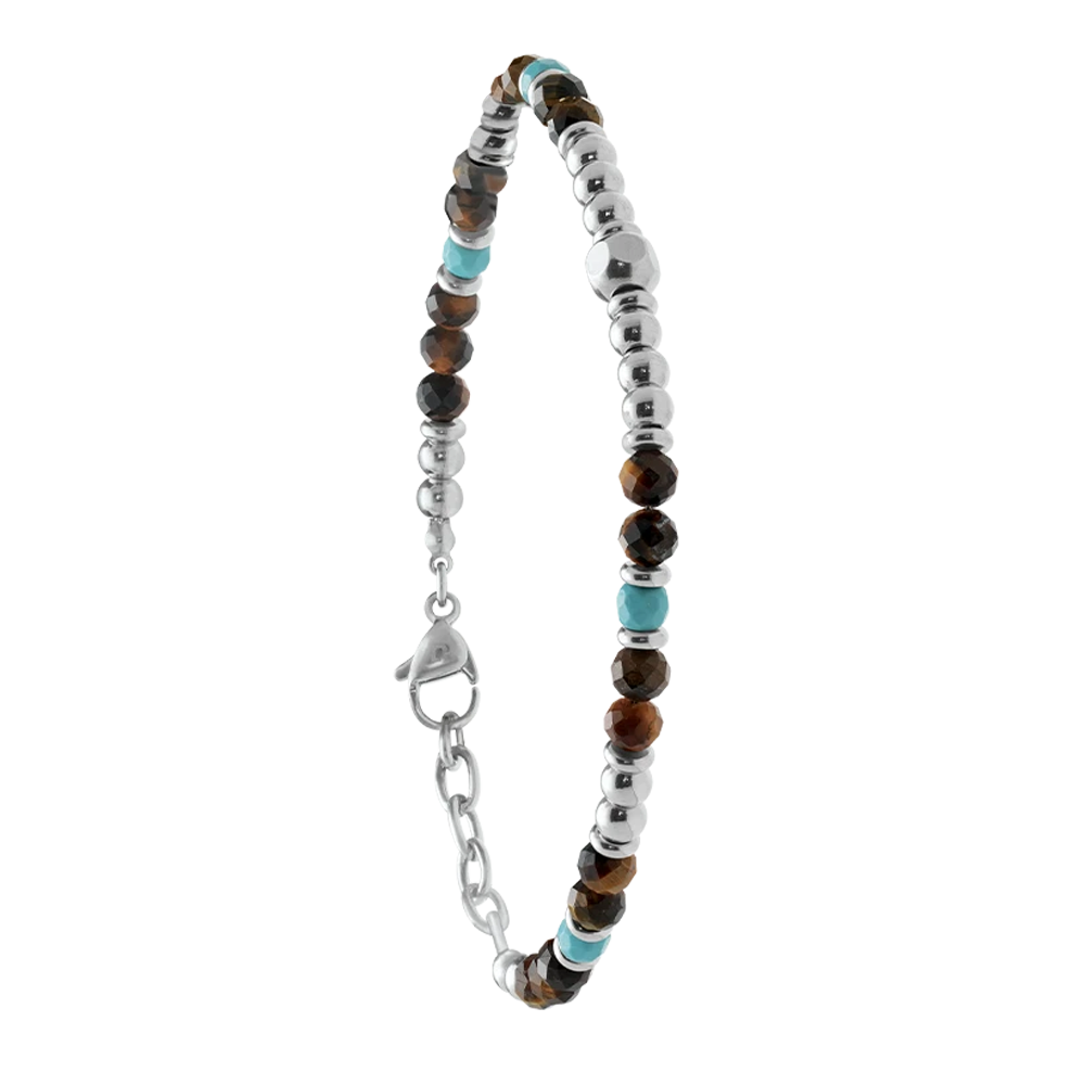Bracelet Jourdan Bijoux Azor acier avec oeil de tigre et turquoise JH100040B