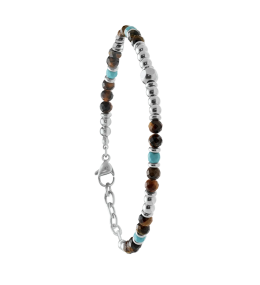 Bracelet Jourdan Bijoux Azor acier avec oeil de tigre et turquoise JH100040B