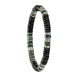 Bracelet Jourdan Bijoux Ebène acier avec jaspe pierre impériale verte et Ebène JH100041B