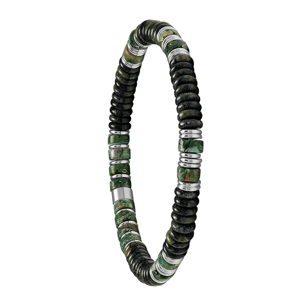 Bracelet Jourdan Bijoux Ebène acier avec jaspe pierre impériale verte et Ebène JH100041B