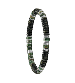 Bracelet Jourdan Bijoux Ebène acier avec jaspe pierre impériale verte et Ebène JH100041B