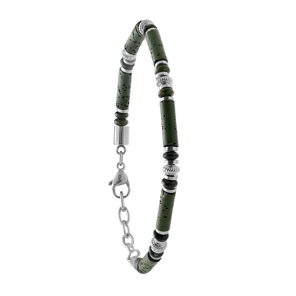 Bracelet Jourdan Bijoux Ebène acier avec jaspe, pierre de lave et Ebène JH100042B