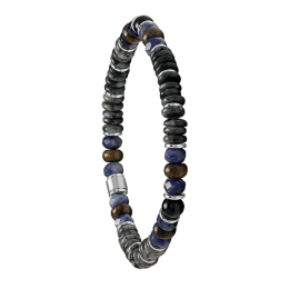 Bracelet Jourdan Bijoux Forel acier avec Agate Noire, Ilménite, Bronzite, Sodalite et Labradorite JH100044B