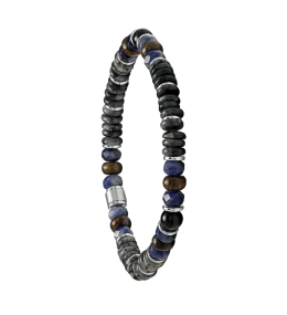 Bracelet Jourdan Bijoux Forel acier avec Agate Noire, Ilménite, Bronzite, Sodalite et Labradorite JH100044B