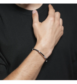 Bracelet Homme Jourdan Eli - Cuir Noir et Acier JH150212B