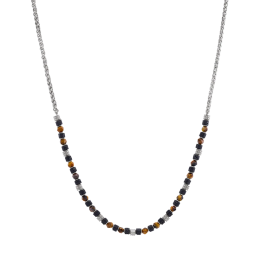 Collier Homme Jourdan bijou, BENGALE, en acier, oeil de tigre et pierre de lave JH250024N