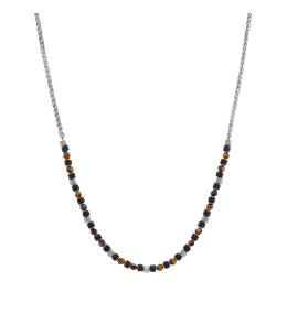 Collier Homme Jourdan bijou, BENGALE, en acier, oeil de tigre et pierre de lave JH250024N