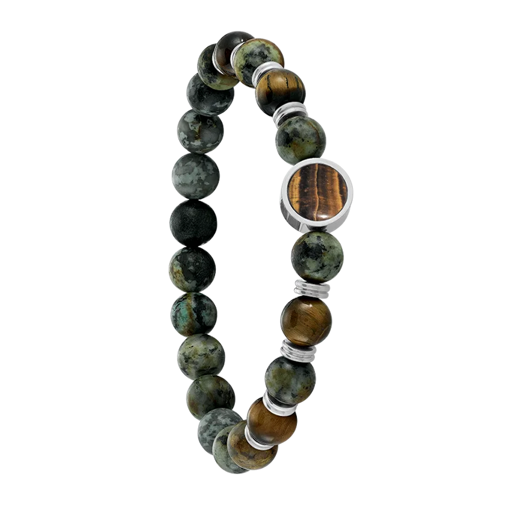 Bracelet Jourdan Bijoux SELWIN acier avec oeil de tigre et turquoise JH250106B