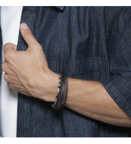 Bracelet Homme Jourdan Mars - Cuir Noir, Hématite et Onyx JH340005B