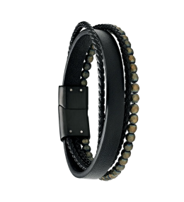 Bracelet Homme Jourdan bijou, MARS, acier PVD noir, cuir noir, hématite JH340006B