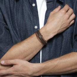 Bracelet Homme Jourdan Mars - Cuir Brun, Hématite et Onyx JH340007B