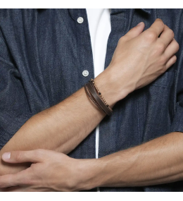Bracelet Homme Jourdan Mars - Cuir Brun, Hématite et Onyx JH340007B