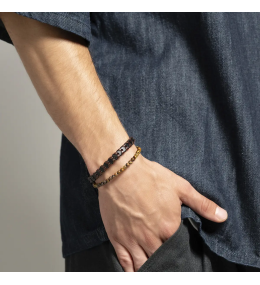 Bracelet Homme Jourdan - Cuir Brun et Œil de Tigre JH340008B