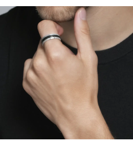 Bague Homme Jourdan César Bicolore - Acier Damassé et Noir JH340019R
