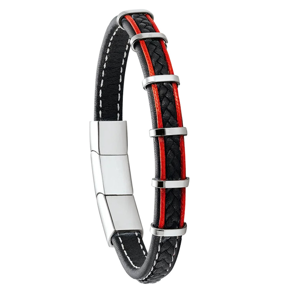 Bracelet Homme Jourdan bijou, KESSEL, acier et cuir noir et rouge RC 011 H