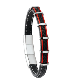 Bracelet Homme Jourdan bijou, KESSEL, acier et cuir noir et rouge RC 011 H