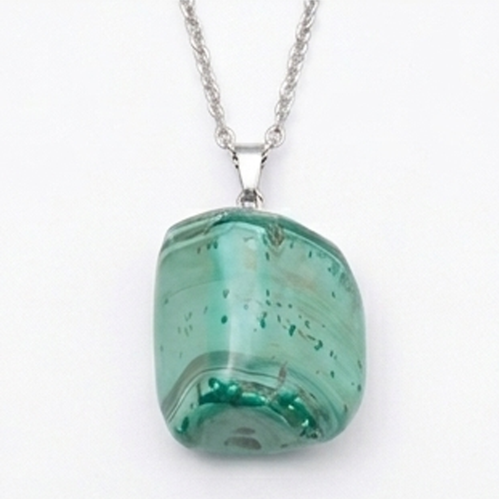 Collier Pendentif Malachite Naturelle 20-30 mm & Chaîne Acier
