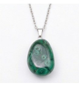 Collier Pendentif Malachite Naturelle 20-30 mm & Chaîne Acier
