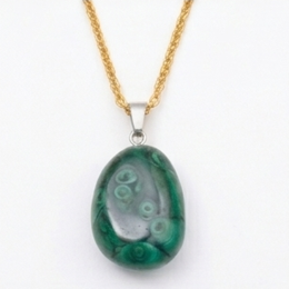 Collier Pendentif Malachite Naturelle 20-30 mm & Chaîne Acier