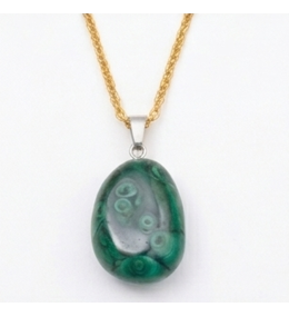Collier Pendentif Malachite Naturelle 20-30 mm & Chaîne Acier