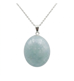 Collier Pendentif Aigue-Marine Naturelle 20-30mm & Chaîne 45cm