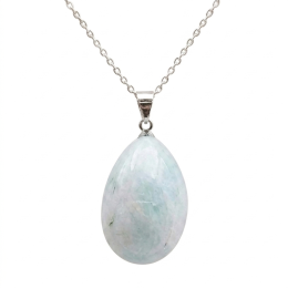 Collier pierre roulée aigue marine A 20/30 mm avec chaine forçat acier blanc