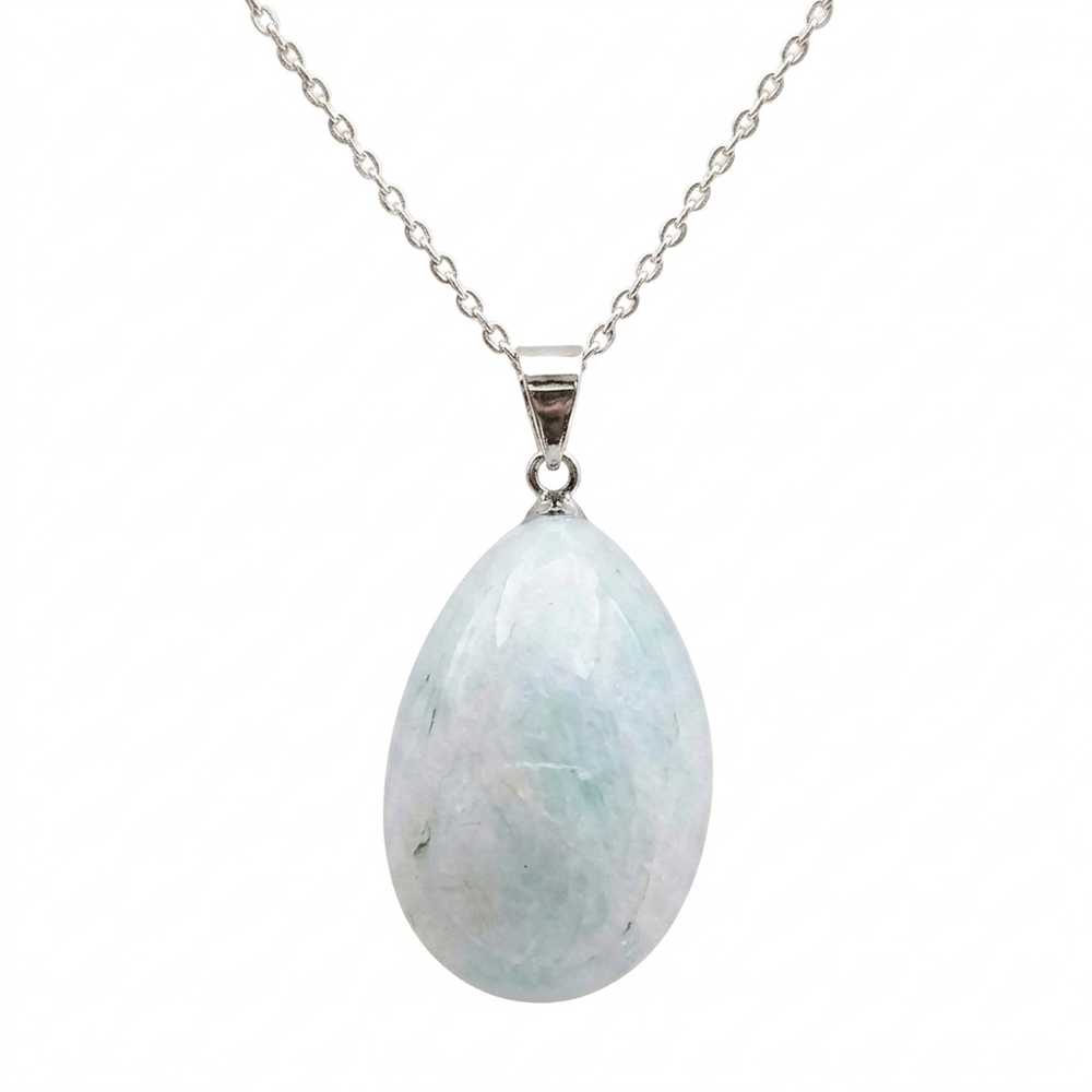 Collier pierre roulée aigue marine A 20/30 mm avec chaine forçat acier blanc