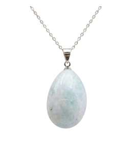 Collier pierre roulée aigue marine A 20/30 mm avec chaine forçat acier blanc