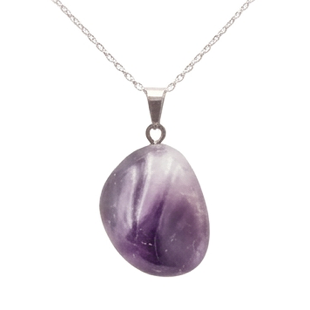 Collier pierre roulée améthyste Brésil A 20/30 mm avec chaine forçat acier blanc