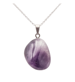 Collier pierre roulée améthyste Brésil A 20/30 mm avec chaine forçat acier blanc