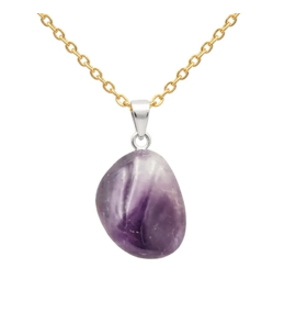 Collier Pendentif Améthyste du Brésil Doré 20-30mm - Chaîne 45cm