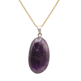 Collier pierre roulée améthyste Brésil A 20/30 mm avec chaine forçat acier doré jaune