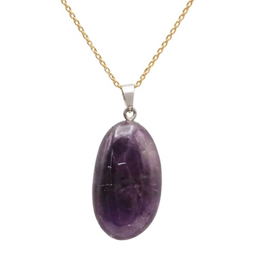Collier pierre roulée améthyste Brésil A 20/30 mm avec chaine forçat acier doré jaune