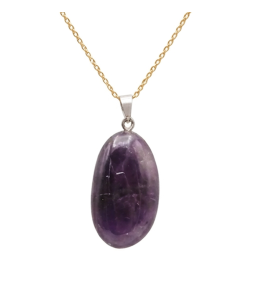 Collier pierre roulée améthyste Brésil A 20/30 mm avec chaine forçat acier doré jaune
